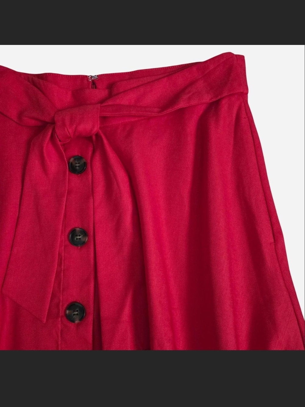 Ann Taylor Red Button-Front Midi Skirt with Tie Waist